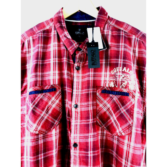 Buffalo David Bitton Shirt Mens XXL Long Sleeve Red Plaid 100% Cotton Modern $69 - Picture 3 of 5